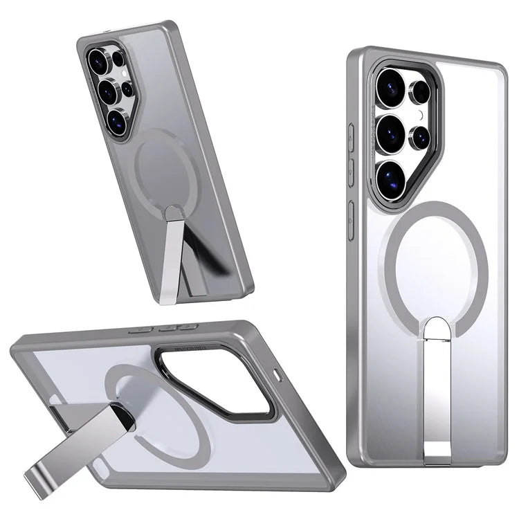 Holder Magnetic Case for Samsung Galaxy S22 S23 S24 Fe S25 Plus Ultra Wireless Charge Clear Cover(for Samsung S23 FE/Pink)