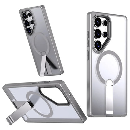 Holder Magnetic Case for Samsung Galaxy S22 S23 S24 Fe S25 Plus Ultra Wireless Charge Clear Cover(for Samsung S23 FE/Pink)