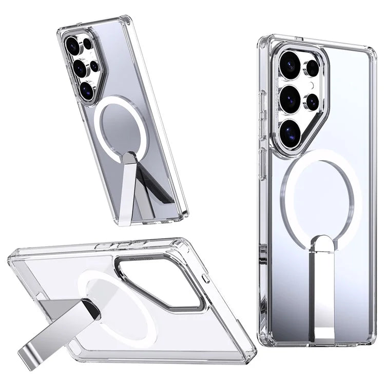 Holder Magnetic Case for Samsung Galaxy S22 S23 S24 Fe S25 Plus Ultra Wireless Charge Clear Cover(for Samsung S23 FE/Pink)